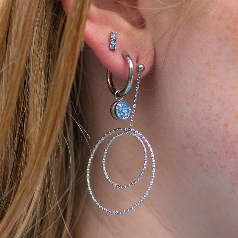 iXXXi Jewelry Ear Studs Triple Stone Blue Silver
